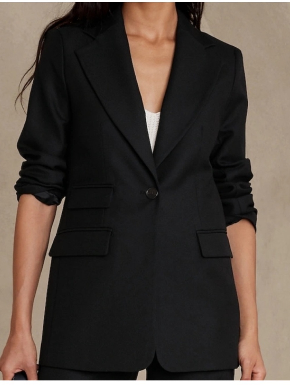 Banana Republic Lido Sculpted Italian Wool Blazer Black Long Line Classic Size 6